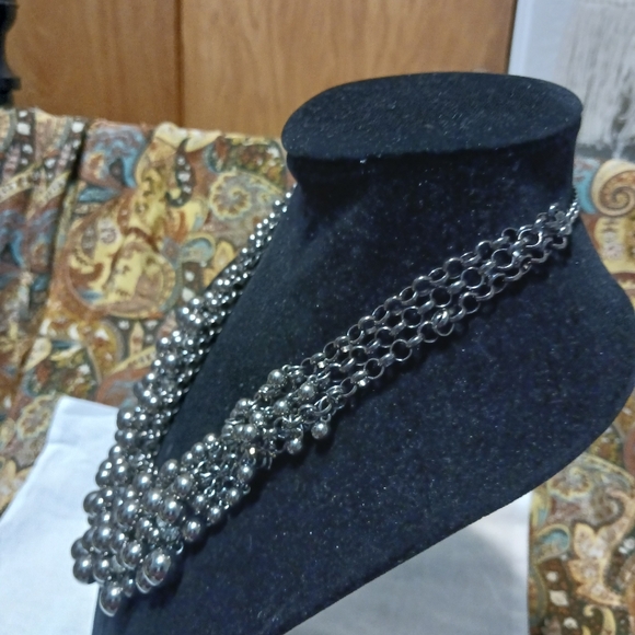 Unique Metal Ball & Rhinestone Statement Necklace- 19" - Picture 3 of 6